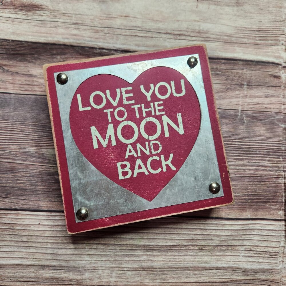 Love You to the Moon and Back Decorative Heart Plaque - Red